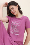 Zivame Knit Poly Mid Calf Length Nightwear - Red Violet — thumbnail 5